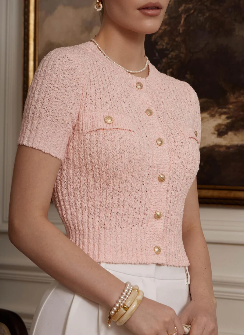 Lichi Jersey cardigan with short sleeves and large buttons