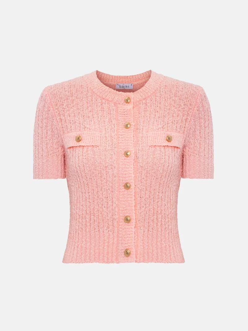 Lichi Jersey cardigan with short sleeves and large buttons