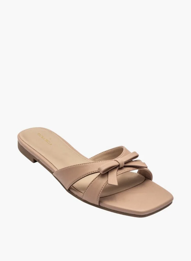 Flora Bella By Shoexpress Bow Accent Slip-On Flat Sandals