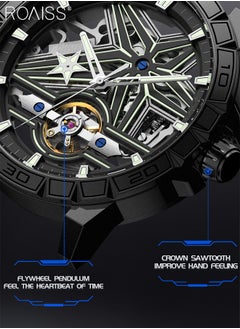roaiss Men's Skeleton Steel Band Mechanical Watch, Automatic Winding, Analog Display Round Dial with Three-dimensional Suspension Design, Luminous Waterproof Fashion Wristwatch, as Gift for Men  - Image 3