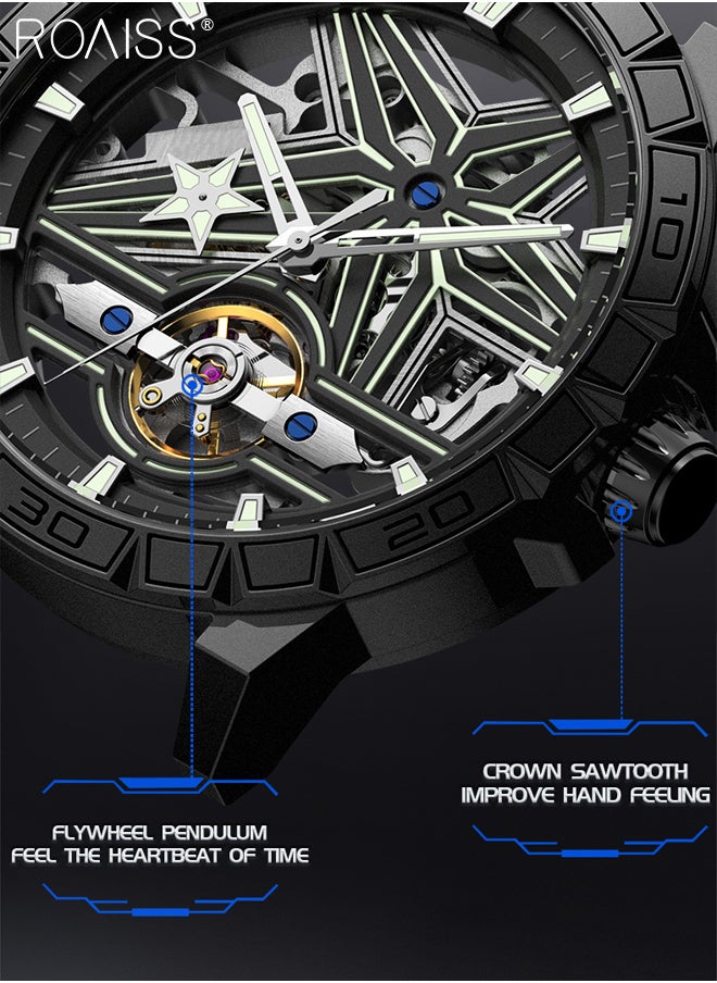 roaiss Men's Skeleton Steel Band Mechanical Watch, Automatic Winding, Analog Display Round Dial with Three-dimensional Suspension Design, Luminous Waterproof Fashion Wristwatch, as Gift for Men  - Image 3