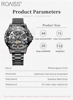 roaiss Men's Skeleton Steel Band Mechanical Watch, Automatic Winding, Analog Display Round Dial with Three-dimensional Suspension Design, Luminous Waterproof Fashion Wristwatch, as Gift for Men  - Image 4