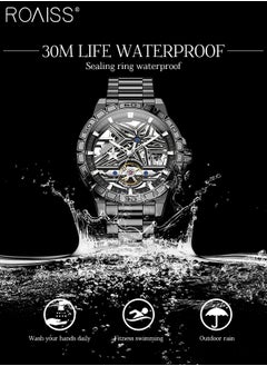 roaiss Men's Skeleton Steel Band Mechanical Watch, Automatic Winding, Analog Display Round Dial with Three-dimensional Suspension Design, Luminous Waterproof Fashion Wristwatch, as Gift for Men  - Image 5