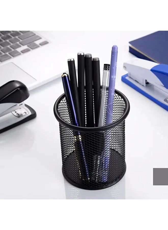 Sturdy Black Mesh Iron Pen Holder Floral Pattern Square Shape Ideal For Storing Pens Pencils And Brushes Desktop Accessories 1pc - Image 4