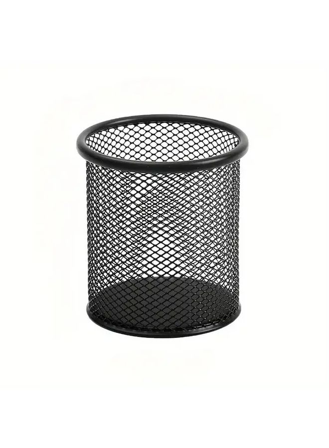 Sturdy Black Mesh Iron Pen Holder Floral Pattern Square Shape Ideal For Storing Pens Pencils And Brushes Desktop Accessories 1pc - Image 3