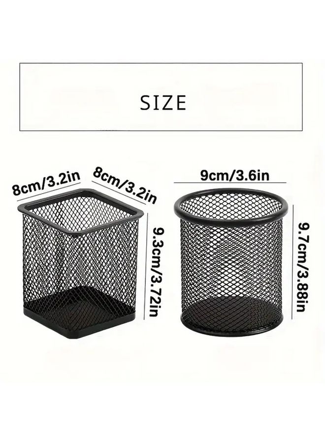 Sturdy Black Mesh Iron Pen Holder Floral Pattern Square Shape Ideal For Storing Pens Pencils And Brushes Desktop Accessories 1pc - Image 2