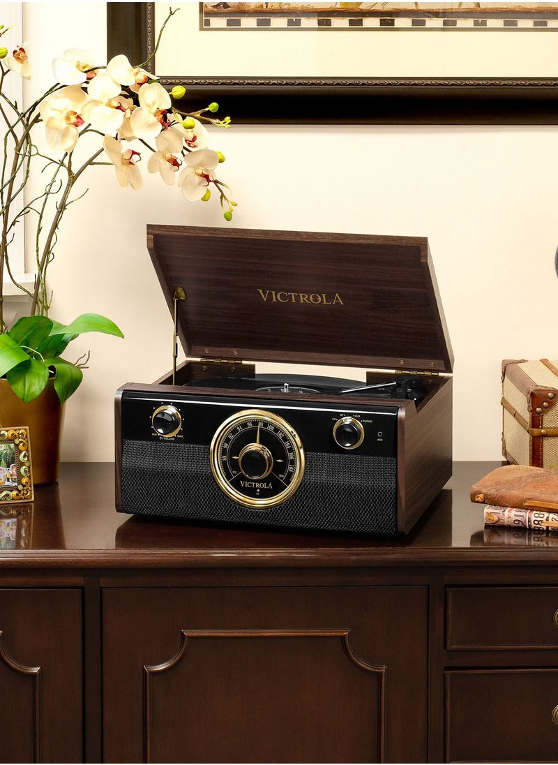 VICTROLA - Victrola 4 in 1 Metropolitan Bluetooth Record Player and Multimedia Music Center with Built in Speakers 3 Speed Turntable and FM Radio in Wooden Design - Image 1