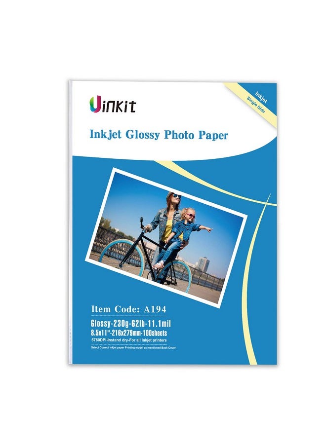 Uinkit 100 Sheets Thick Glossy Photo Paper Picture 8.5X11 62Lb 230G 11.1Mil Cardstock Postcard Brochure Inkjet For Dye Ink Printer  - Image 1