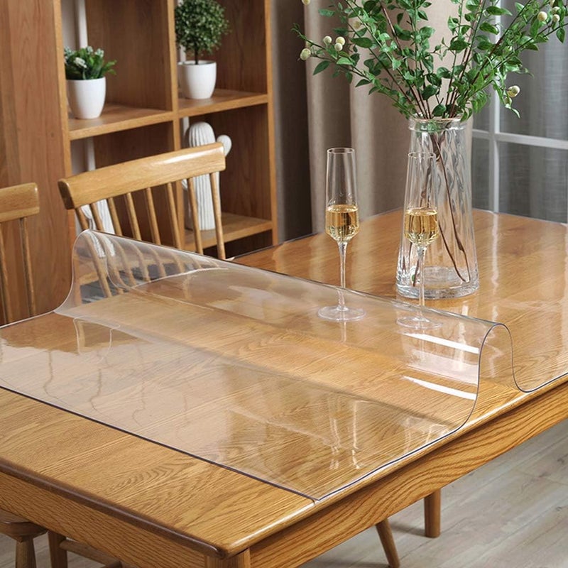 Wadrac Clear Table Protector Plastic Table Cloths PVC Night Stand Table Cover Mat Office Desk Mat Shelf Surface Protection Crystal Children Painting Cover Pad Transprent Rectangular 27.6x78.8 inch - Image 2