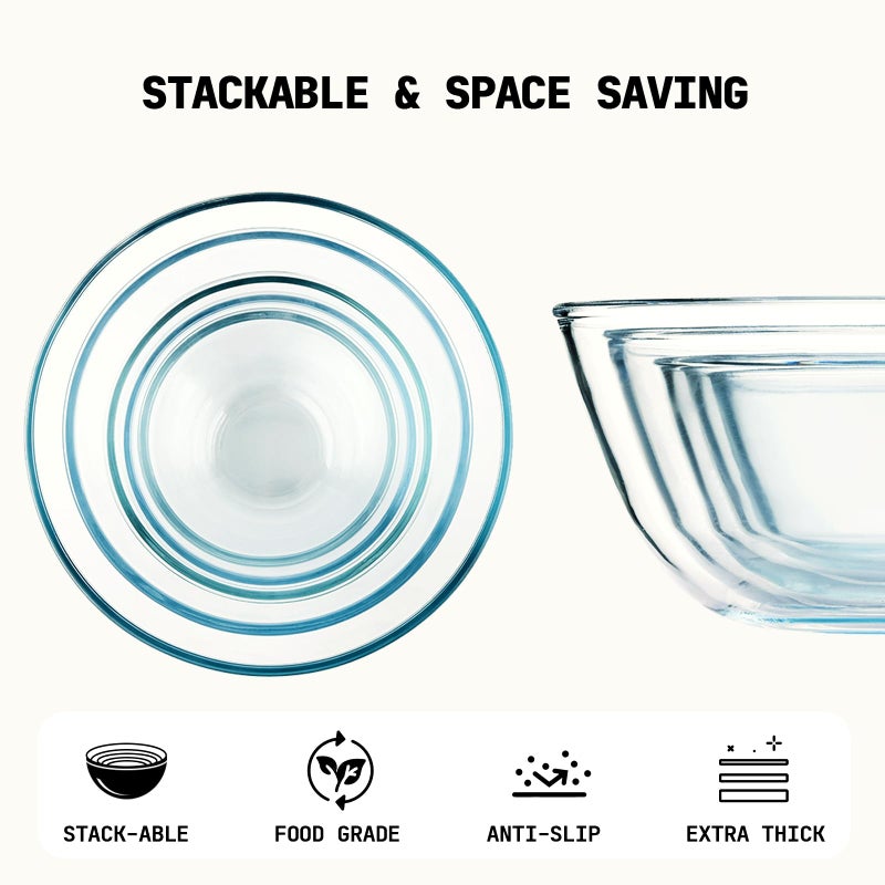 Cuiselect 5pc Glass Mixing Bowls Sets (4.65QT, 2.80QT, 1.64QT, 1.16QT, 0.85QT), Glass Nesting Kitchen Thick Bowl for Baking, Cooking Prep, Storage, Large Salad Bowls Sets-Dishwasher Microwave Freezer Safe - Image 5