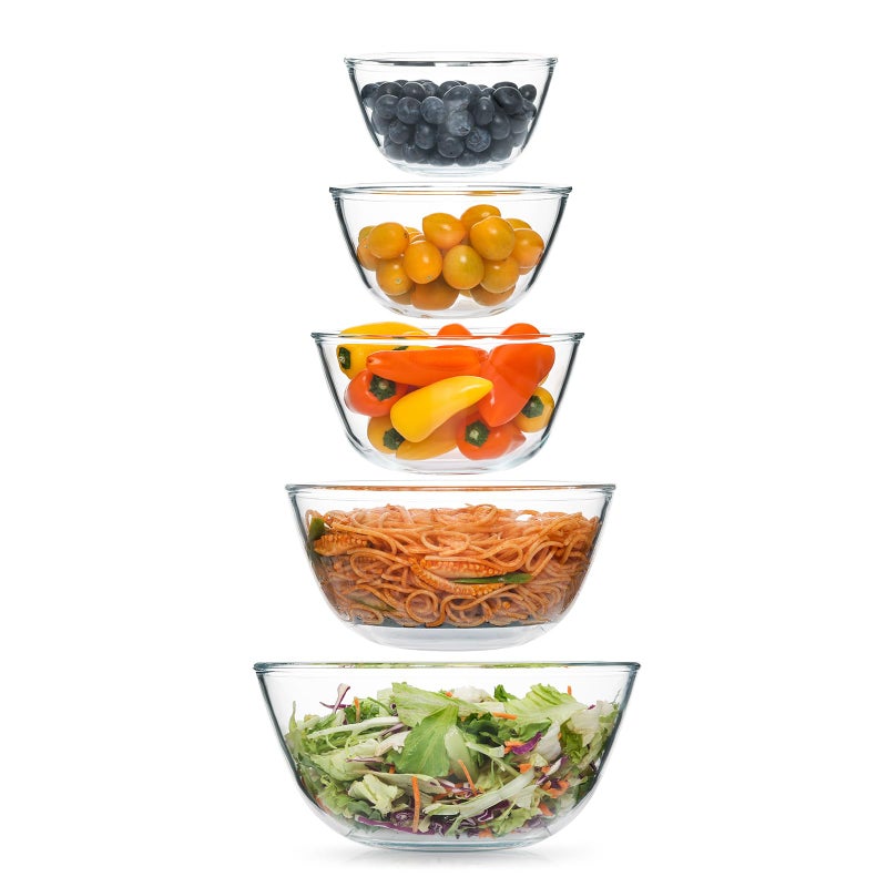 Cuiselect 5pc Glass Mixing Bowls Sets (4.65QT, 2.80QT, 1.64QT, 1.16QT, 0.85QT), Glass Nesting Kitchen Thick Bowl for Baking, Cooking Prep, Storage, Large Salad Bowls Sets-Dishwasher Microwave Freezer Safe - Image 1