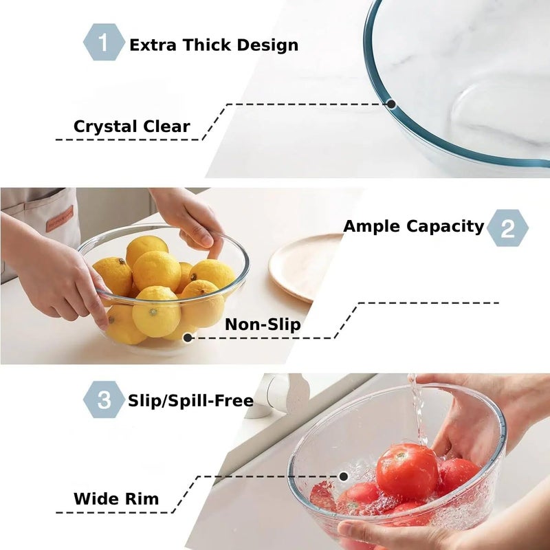 Cuiselect 5pc Glass Mixing Bowls Sets (4.65QT, 2.80QT, 1.64QT, 1.16QT, 0.85QT), Glass Nesting Kitchen Thick Bowl for Baking, Cooking Prep, Storage, Large Salad Bowls Sets-Dishwasher Microwave Freezer Safe - Image 4