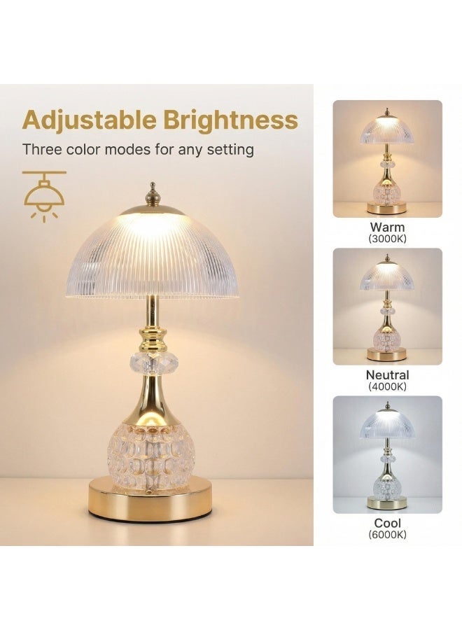 مصباح طاولة بتحكم باللمس، مصباح سرير قابل للتعتيم بـ 3 ألوان مع شحن USB، أضواء كريستالية حديثة لطاولة السرير لغرفة النوم، مصباح قراءة لحماية العين CRI عالي لغرفة المعيشة، ضوء طاولة زينة بيئي - Image 3