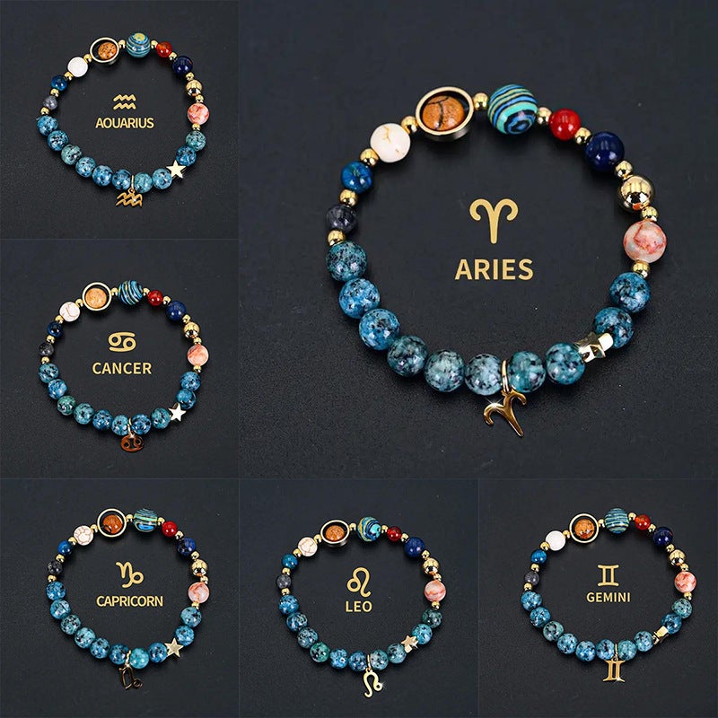 Natural Stone Zodiac Bracelet - 8 Planets 12 Constellations - Image 2