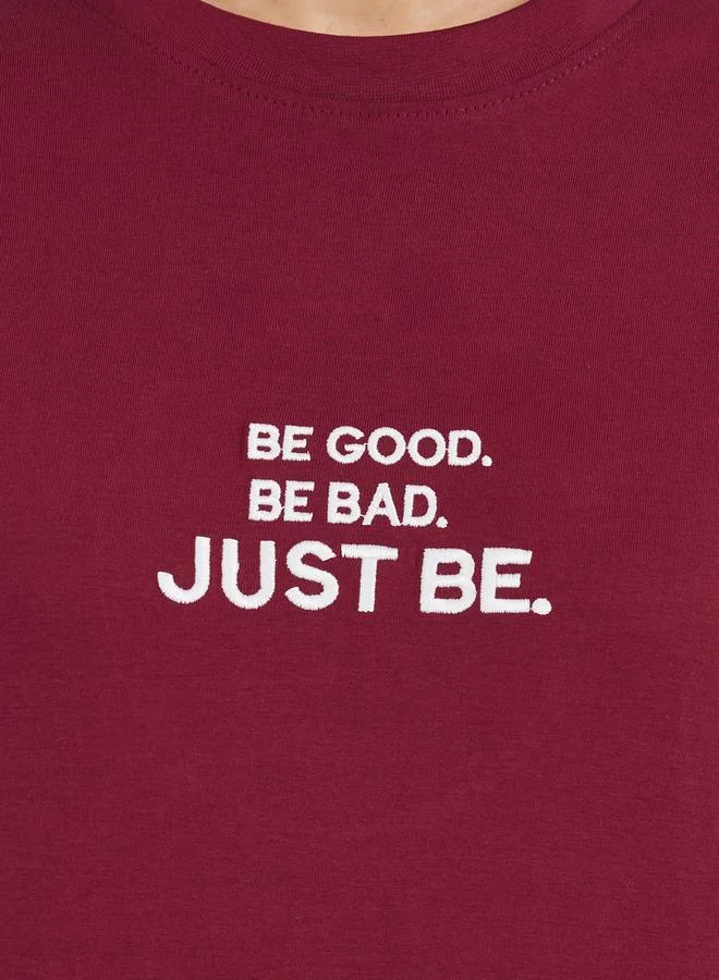 Styli Oversized Slogan Embroidered Short Sleeve T-Shirtâ€‹