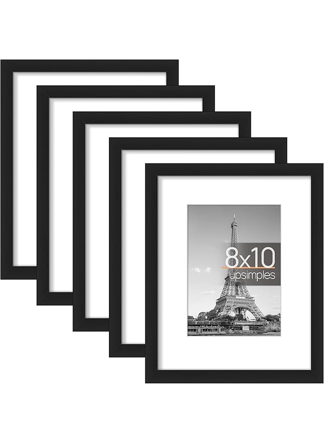 The Bros Picture Frame Set of 5, 8x10 Picture Frames, Display Pictures 6x8 with Mat or 8x10 Without Mat, Multi Photo Frames Collage for Tabletop Display and Wall Mounting (Black,8X10 Inch) - Image 1