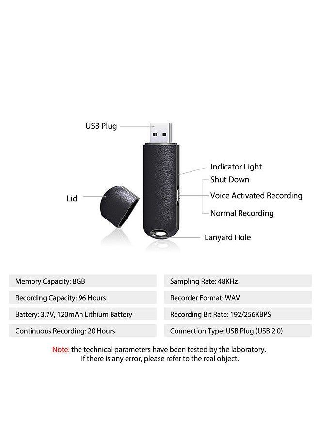 Generic - 8Gb Mini Voice Activated Recorder Usb 2.0 Flash Drive 96 Hours Recording Capacity File Encryption One Touch Voice Recording Stick Sound Recorder For Meeting Work Lecture Interview Class - Image 1