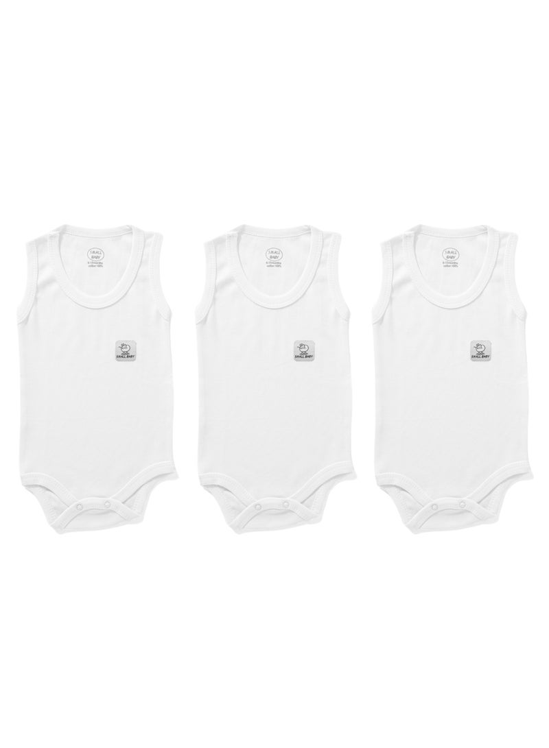 Small Baby Pack of 3 Sleeveless White Baby Bodysuits 100%Cotton - Image 1