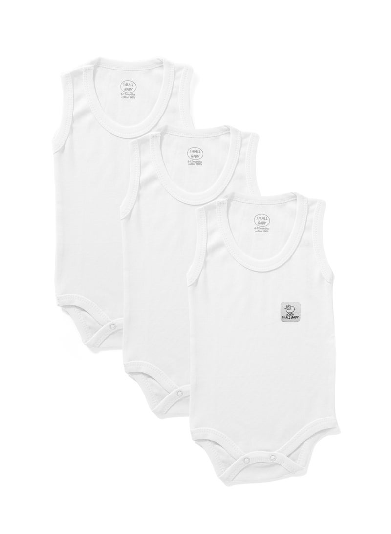 Small Baby Pack of 3 Sleeveless White Baby Bodysuits 100%Cotton - Image 2