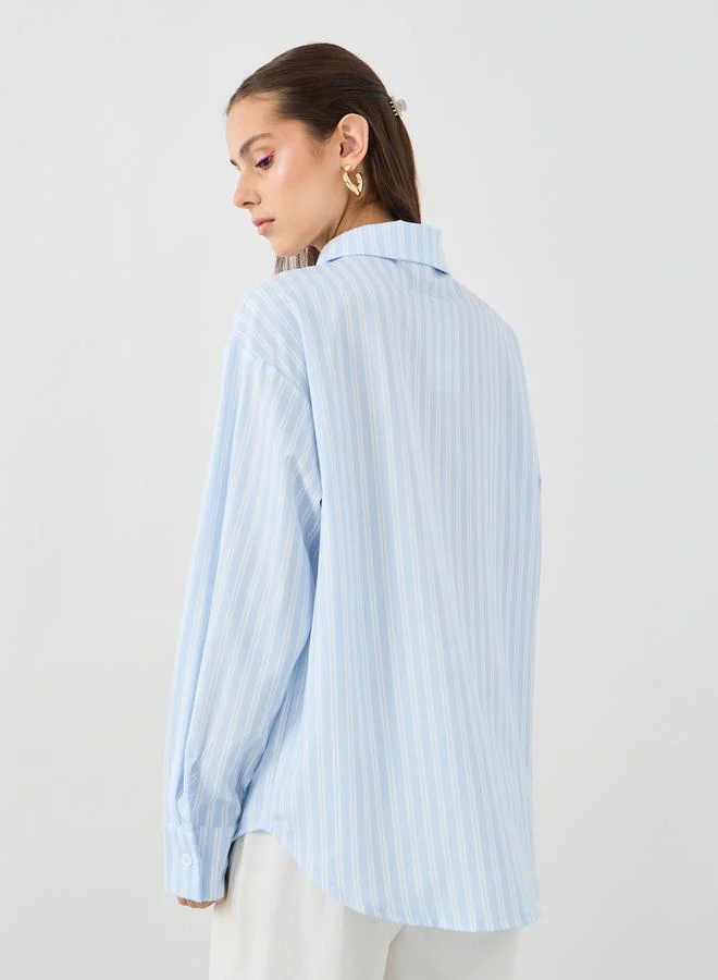 Take Two Take Two Striped Spread Collar Oversized Shirt with Gathered Detail