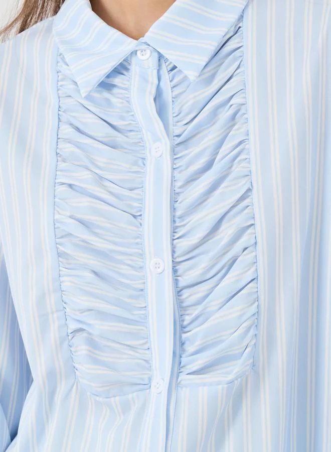 Take Two Take Two Striped Spread Collar Oversized Shirt with Gathered Detail