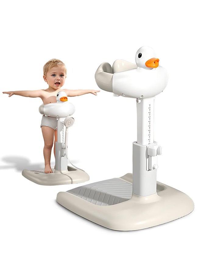 XiuWoo Baby Shower Stand and Baby Bath Stand Adjustable Standing Bath Stand with Non-Slip Base and Anti-Pinch Design for 6-36 Month Olds (Khaki) - Image 1
