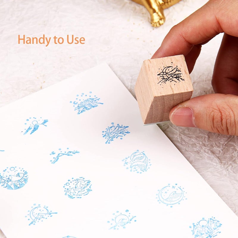 RISYPISY Vintage Wooden Rubber Stamps, 16Pcs Mountain Decorative Rubber Stamp for Scrapbooking, Diaries, Planners, Cards - Image 3