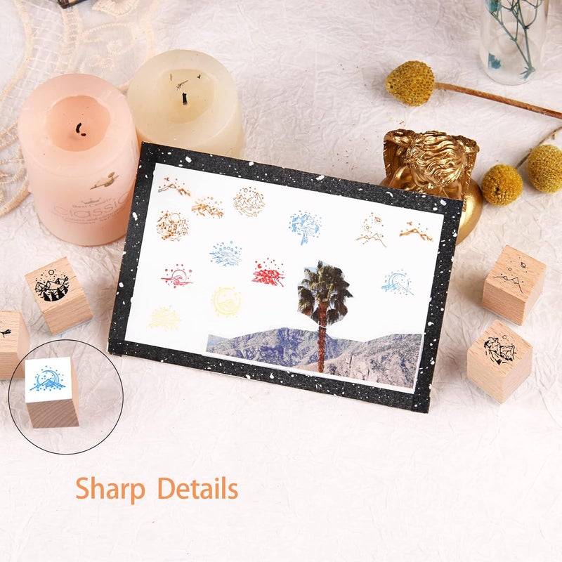 RISYPISY Vintage Wooden Rubber Stamps, 16Pcs Mountain Decorative Rubber Stamp for Scrapbooking, Diaries, Planners, Cards - Image 5