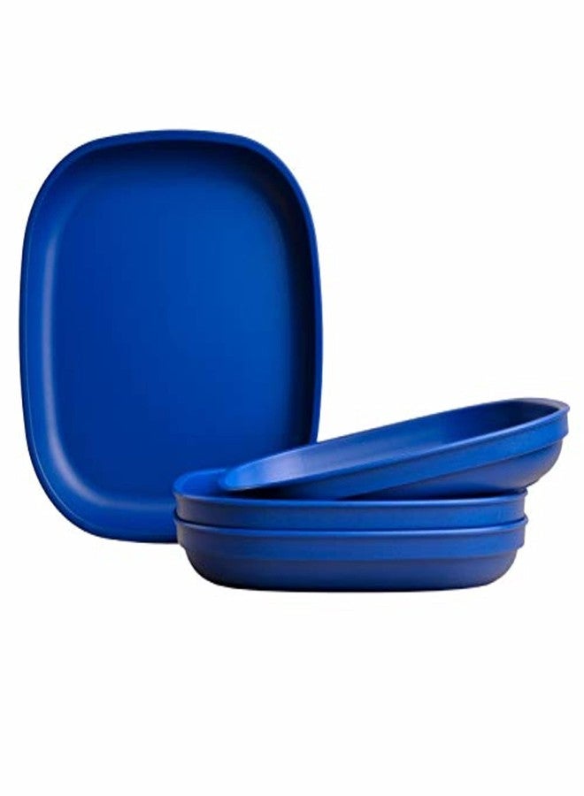 Re-Play Toddler Plates - 32 Oz. Deep-Walled Flat Kids Plates - Dishwasher & Microwave Safe - Made in USA - Set of 4-9" x 9" x 1.25" - Navy Blue - Image 1