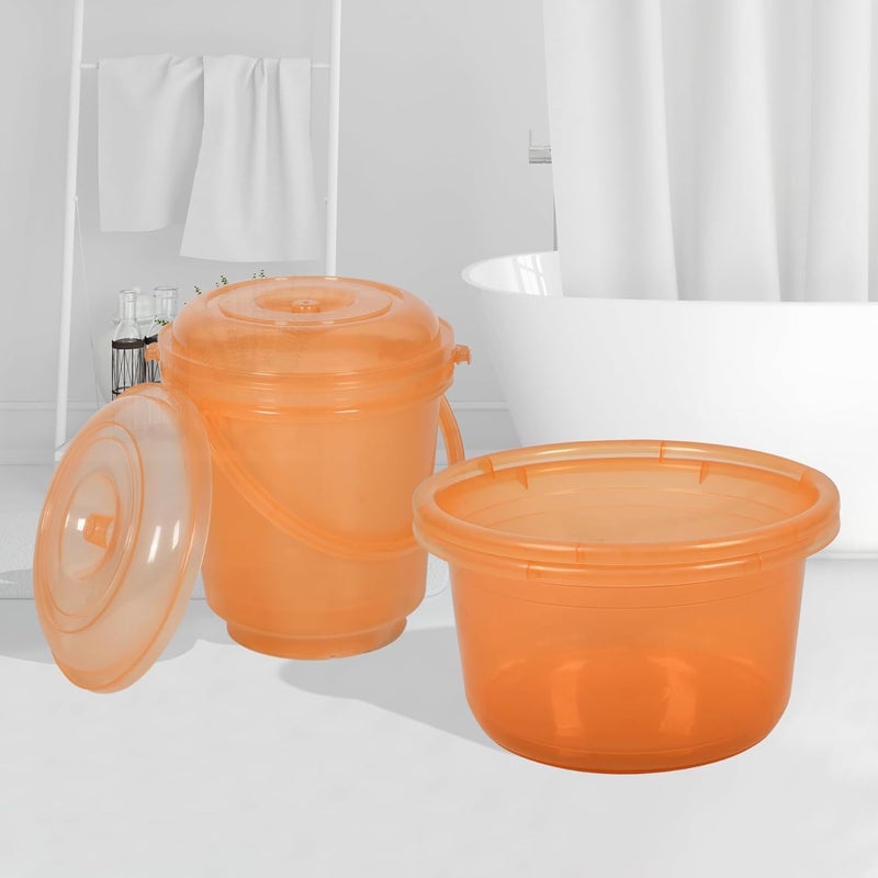 Urbane Home Urbane Home Set of 4 Bathroom Combo Set 2 Piece Tub25 L 2 Piece Bucket13 L Bathing Set Bathroom Combo Set Modern Bathroom Accessories Set Transparent Orange  - Image 1