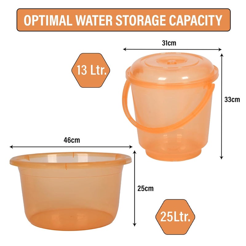 Urbane Home Urbane Home Set of 4 Bathroom Combo Set 2 Piece Tub25 L 2 Piece Bucket13 L Bathing Set Bathroom Combo Set Modern Bathroom Accessories Set Transparent Orange  - Image 3