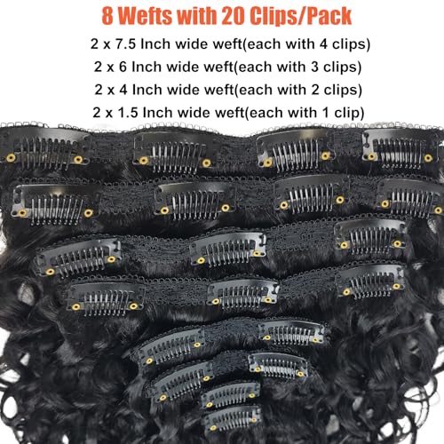 Doren Deep Curly Clip in Human Hair Extensions for Women 8Pcs 20Clips 120g Brazilian Remy Hair Water Wave Clip Ins Natural Black 18 Inches - Image 3