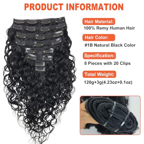 Doren Deep Curly Clip in Human Hair Extensions for Women 8Pcs 20Clips 120g Brazilian Remy Hair Water Wave Clip Ins Natural Black 18 Inches - Image 2