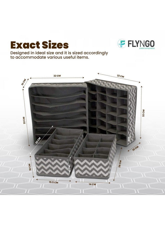 FLYNGO FLYNGO Foldable Drawer Organizer For Wardrobe,Clothing,Undergarment Closet Organiser Divider Storage Box For For Socks,Bra,Tie,And Scarfs(4 Pc Wave)(Nylon),Grey  - Image 3