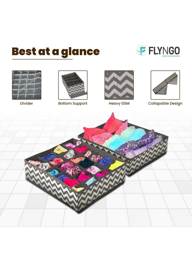 FLYNGO FLYNGO Foldable Drawer Organizer For Wardrobe,Clothing,Undergarment Closet Organiser Divider Storage Box For For Socks,Bra,Tie,And Scarfs(4 Pc Wave)(Nylon),Grey  - Image 4