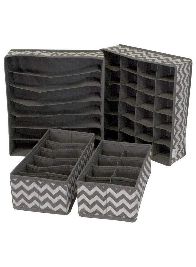 FLYNGO FLYNGO Foldable Drawer Organizer For Wardrobe,Clothing,Undergarment Closet Organiser Divider Storage Box For For Socks,Bra,Tie,And Scarfs(4 Pc Wave)(Nylon),Grey  - Image 1