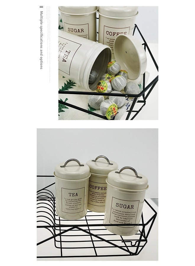 3 قطع علبة مطبخ محكمة الإغلاق مع أغطية، أوعية قهوة وشاي وسكر وعلب معدنية للمطبخ مزخرفة بعلب طعام للمطبخ باللون الأبيض - Image 2