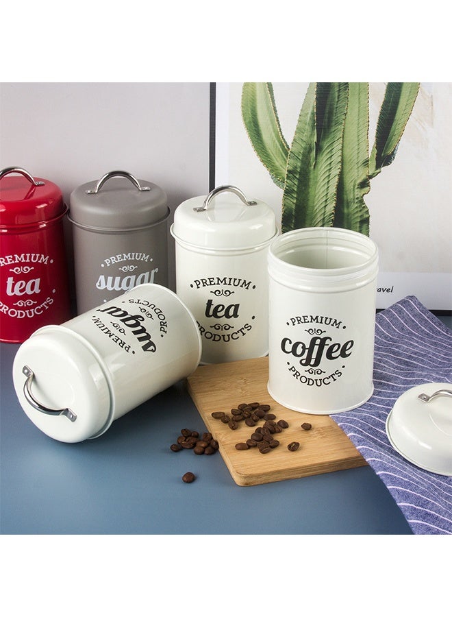 3 قطع علبة مطبخ محكمة الإغلاق مع أغطية، أوعية قهوة وشاي وسكر وعلب معدنية للمطبخ مزخرفة بعلب طعام للمطبخ باللون الأبيض - Image 5