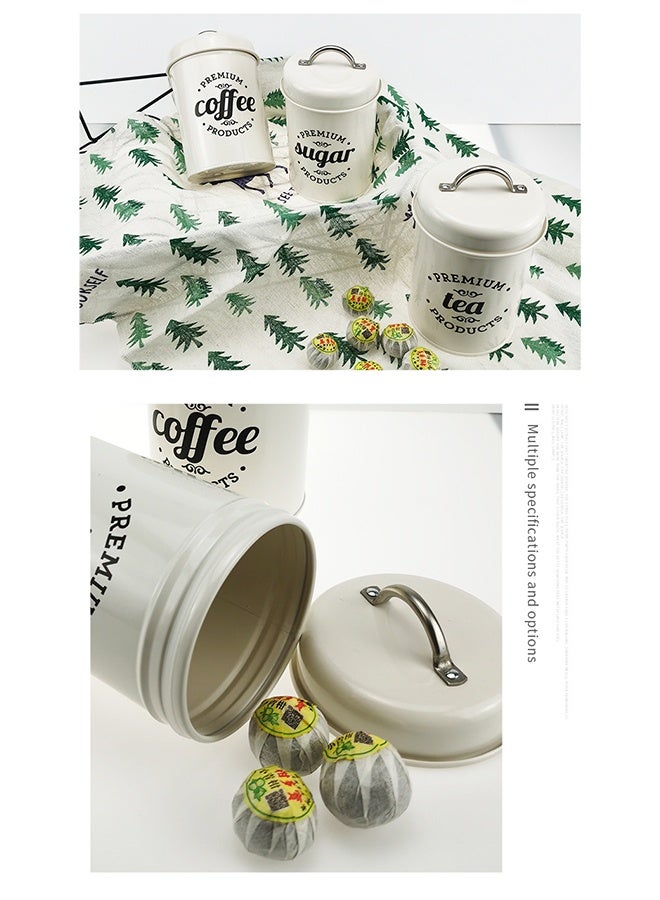 3 قطع علبة مطبخ محكمة الإغلاق مع أغطية، أوعية قهوة وشاي وسكر وعلب معدنية للمطبخ مزخرفة بعلب طعام للمطبخ باللون الأبيض - Image 4