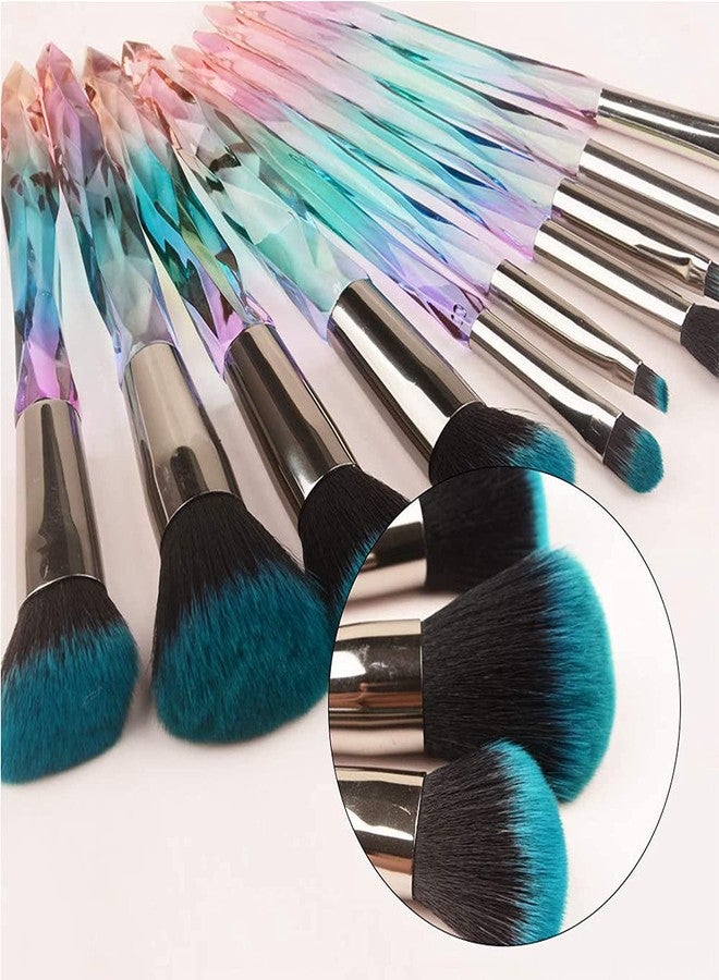 DARKKI Makeup Brush Set, Crystal Handle, 10 Pcs, Colorful Diamond Cosmetic Brushes for Kabuki, Concealer, Face Powder, Eye Shadow, Highlight, Blue Unicorn Kit - Image 3