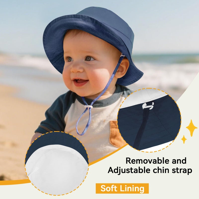 Durio Sun Hat Bucket Hats Wide Brim Summer Hat Sun Protection Beach Hat D Navy Solid 6-12 Months - Image 4