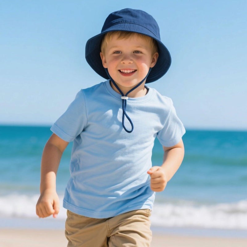 Durio Sun Hat Bucket Hats Wide Brim Summer Hat Sun Protection Beach Hat D Navy Solid 6-12 Months - Image 5