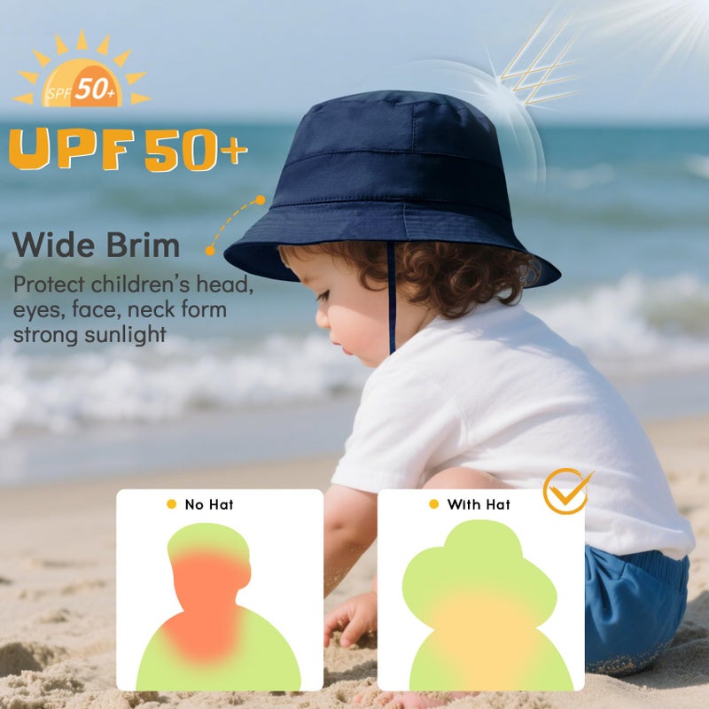 Durio Sun Hat Bucket Hats Wide Brim Summer Hat Sun Protection Beach Hat D Navy Solid 6-12 Months - Image 2