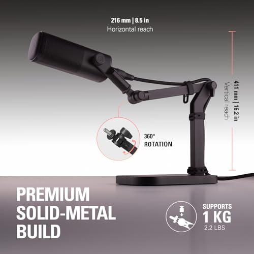 Elgato Wave Desk Stand - Adjustable Mounting Arm for Microphones, Works, HyperX, Rode, Fifine, Shure and More Mics, Compatible 1/4, 3/8 & 5/8 Thread, for Recording/Podcasting/Streaming - Image 4
