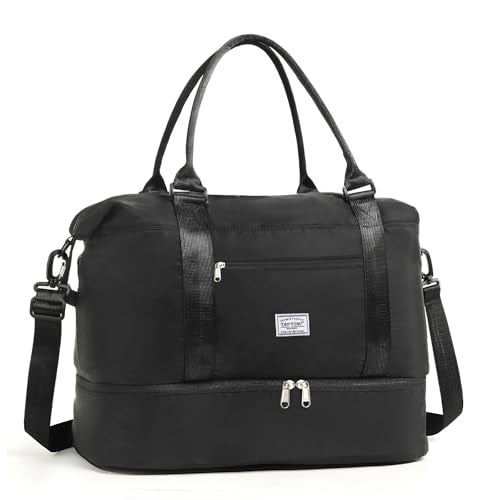 TANTOMI Travel Duffle Bag for Women Personal Item Travel Bag with Shoes Compartment Weekender Overnight Bag Carry On Duffle Bag Tote Gym Bag for Travel Sports Hospital Dance Black - Image 1