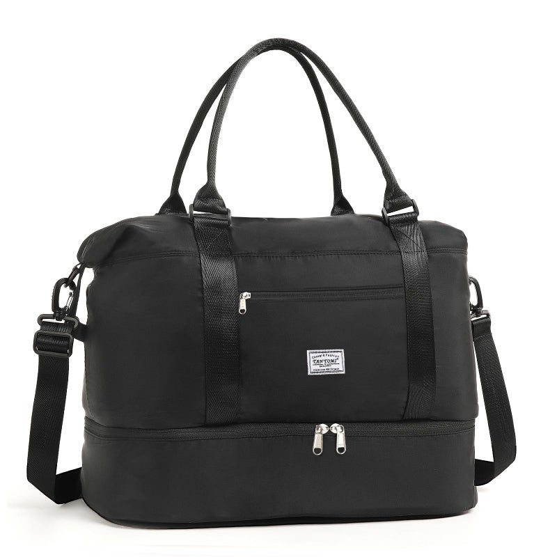 TANTOMI Travel Duffle Bag for Women Personal Item Travel Bag with Shoes Compartment Weekender Overnight Bag Carry On Duffle Bag Tote Gym Bag for Travel Sports Hospital Dance Black - Image 2