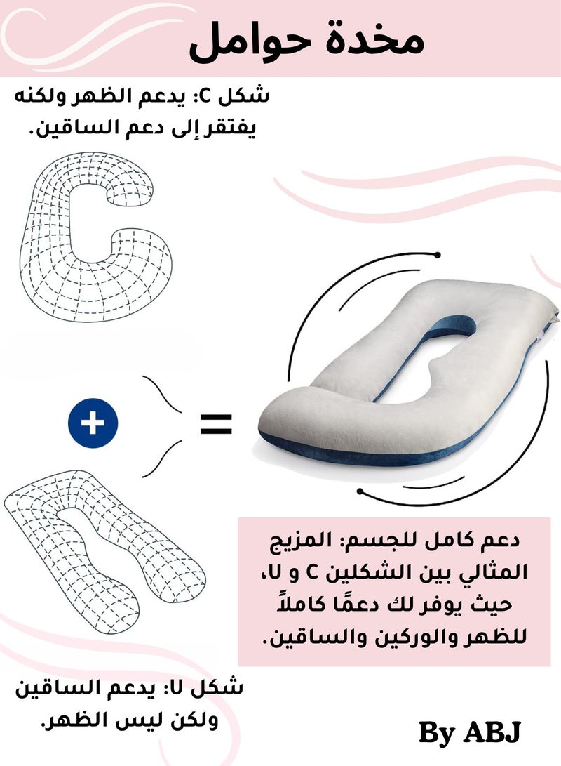 أيه بي جي مخدة حمل على شكل J دعم كامل للجسم للحوامل بغطاء قابل للإزالة مقاس 65x28 سم رمادي وسادة نوم مريحة دعم الظهر الساقين البطن الوركين مناسبة للاستخدام اليومي وللهدايا - Image 3