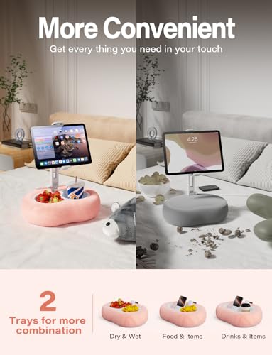 TAZENI Tablet Kindle Pillow Stand Holder with 2 Trays Fit 4''-13'' Phone/Tablet/Kindle iPad Holder Stand for Bed with Soft Plus Fabric Reading Accessories Gift, Pink - Image 3