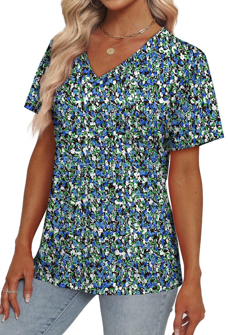 Alaroo Cute Summer Tops for Women Floral V Neck T Shirts Womens Blouse Short Sleeve Business Casual Outfits Print 07 XL - Image 3