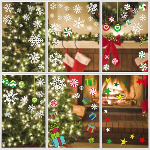 100 PCS Christmas Window Clings Snowflake Window for Glass Windows DoubleSided Reusable Static Christmas Decals for Winter Wonderland Decorations 9 Sheets